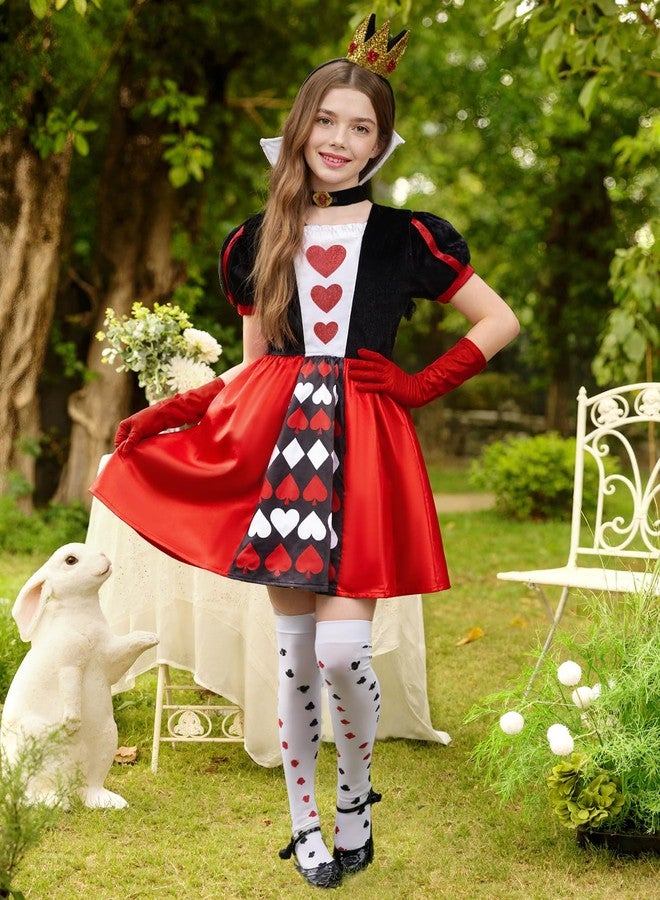 BesserBay Girls Halloween Velvet Puff Sleeve Red Heart Quen Dress Card Red 10 Years - Image 5