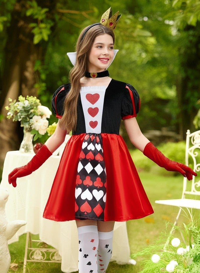 BesserBay Girls Halloween Velvet Puff Sleeve Red Heart Quen Dress Card Red 10 Years - Image 4