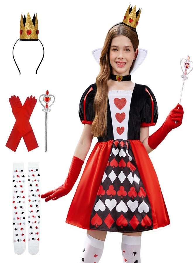 BesserBay Girls Halloween Velvet Puff Sleeve Red Heart Quen Dress Card Red 10 Years - Image 1