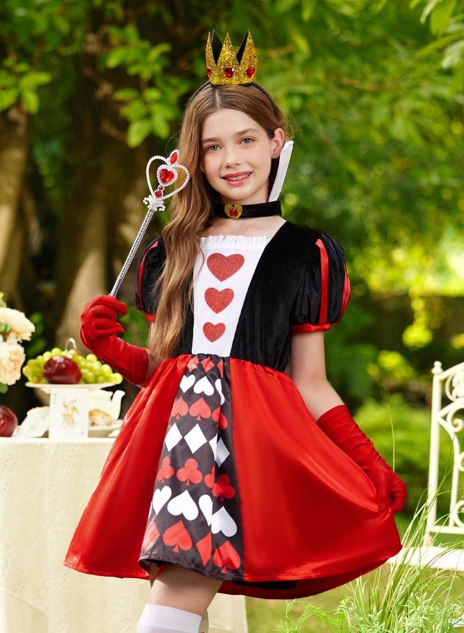 BesserBay Girls Halloween Velvet Puff Sleeve Red Heart Quen Dress Card Red 10 Years - Image 3