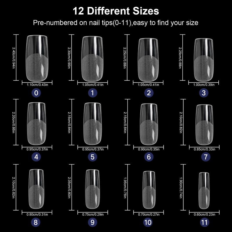 AORAEM Square Nail Tips 600PCS: Artificial Full Cover Nail Tips, Soft Clear Acrylic Medium Press on Nails, 12Sizes False Nails with Box for Home DIY Nail Salon - Image 2