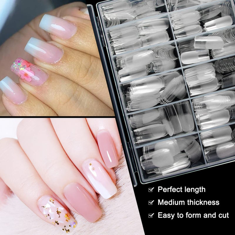 AORAEM Square Nail Tips 600PCS: Artificial Full Cover Nail Tips, Soft Clear Acrylic Medium Press on Nails, 12Sizes False Nails with Box for Home DIY Nail Salon - Image 5