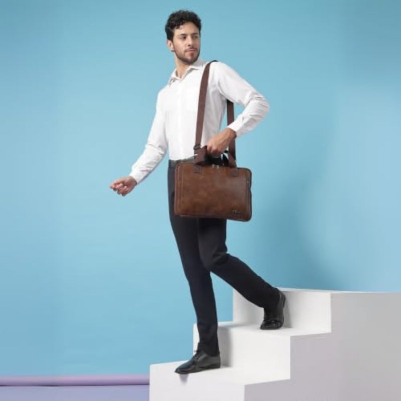 VISMIINTREND Stylish Vegan Leather Office Laptop Handbag Briefcase Messenger Shoulder Bag for Men and Women Fits 13, 14, 15.6 Inch Macbook Laptops, Birthday, Rakhi, Corporate Gifts, Unisex - Image 2