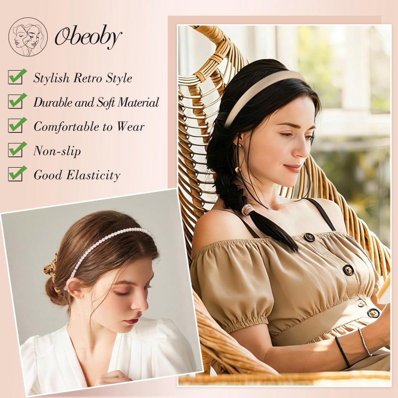 obeoby 8 Pack Trendy Headband for Lazy Hair Days, Non Slip Floral Headbands for Girls Women Multi-Style Accessories for Hair Growth Phases - Image 3
