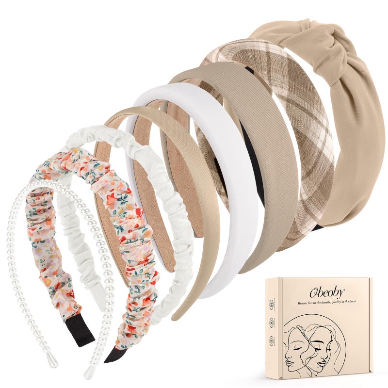 obeoby 8 Pack Trendy Headband for Lazy Hair Days, Non Slip Floral Headbands for Girls Women Multi-Style Accessories for Hair Growth Phases - Image 1