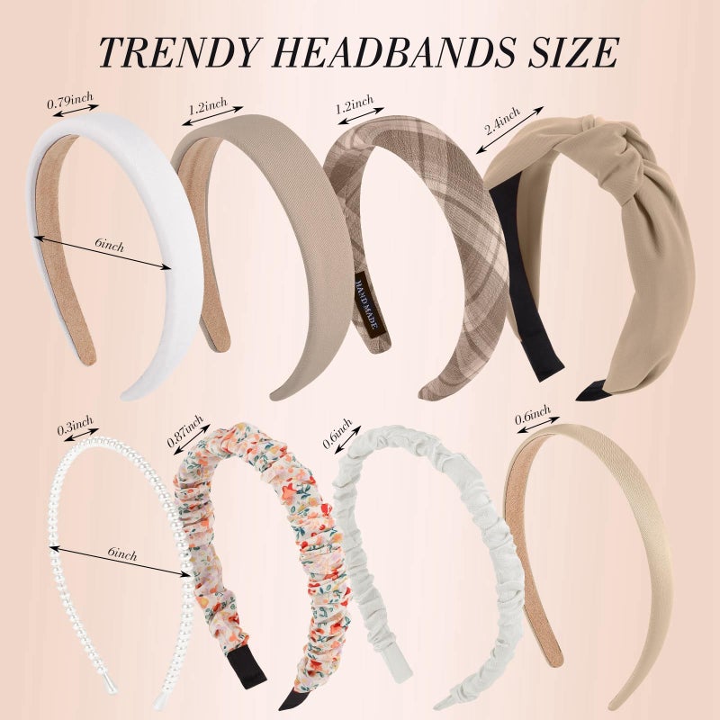 obeoby 8 Pack Trendy Headband for Lazy Hair Days, Non Slip Floral Headbands for Girls Women Multi-Style Accessories for Hair Growth Phases - Image 2