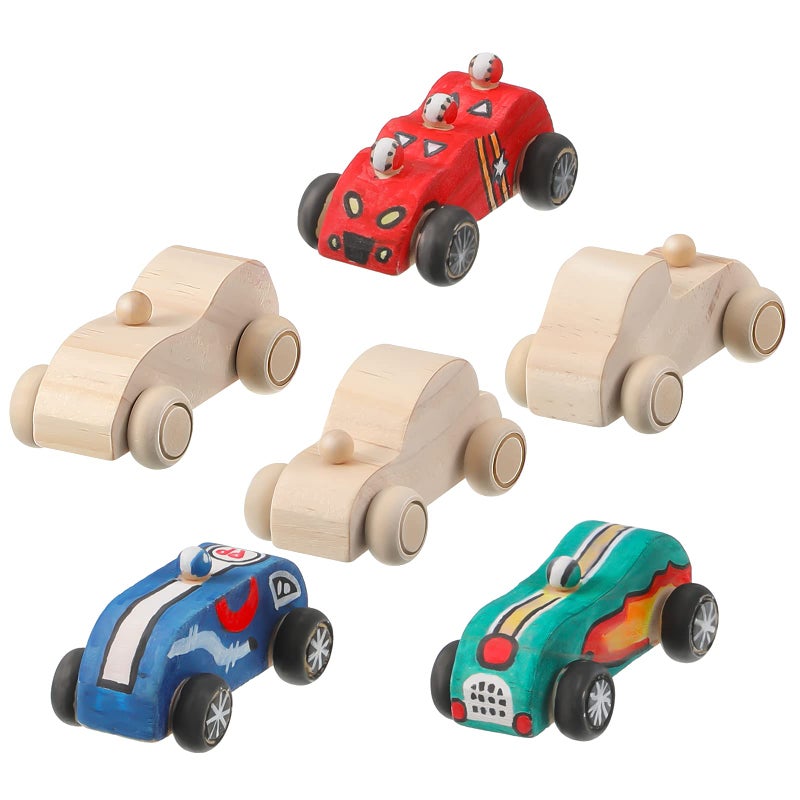 Zhanmai 6 Pcs Wooden Toy Cars to Paint Wood DIY Car Toys Unfinished Wood Race Cars Bulk Paintable Wooden Cars Crafts for Home Activities Easy Woodworking and Family Time Set - Image 4
