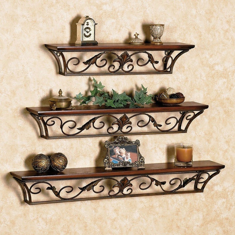 Worthy Shoppee Floating Shelves Wall Mounted Set of 3Wood and Iron Wall Shelves for Bedroom Living Room Bathroom Kitchen Walnut Brown