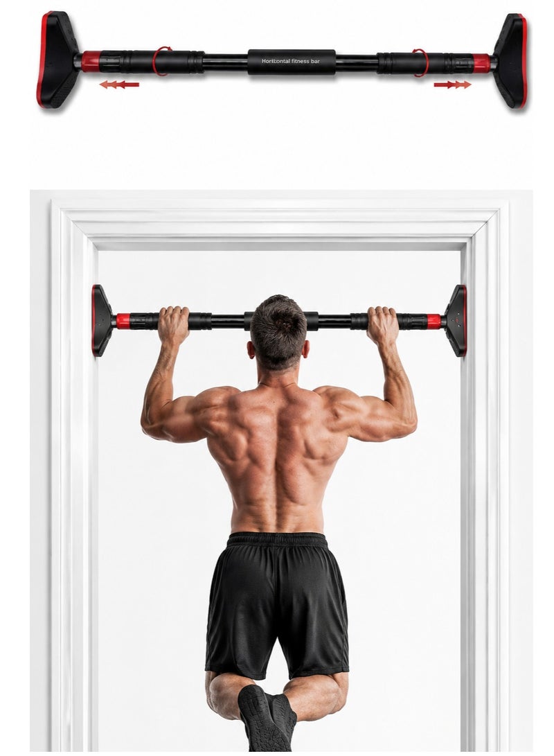 Trendify Adjustable Pull Up Bar for Doorway: Sportneer Strength Training Pull-up Bars without Screw - Adjustable Width Locking Mechanism Chin Up Bar, Thickened Steel Max Limit 440 lbs Upper Body Fitness Pullup Bars for Home 90-120 cm (Black-Red) - Image 1
