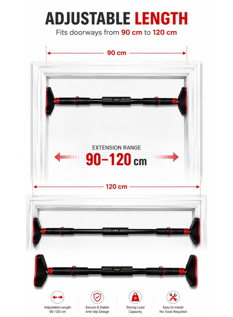 Trendify Adjustable Pull Up Bar for Doorway: Sportneer Strength Training Pull-up Bars without Screw - Adjustable Width Locking Mechanism Chin Up Bar, Thickened Steel Max Limit 440 lbs Upper Body Fitness Pullup Bars for Home 90-120 cm (Black-Red) - Image 2