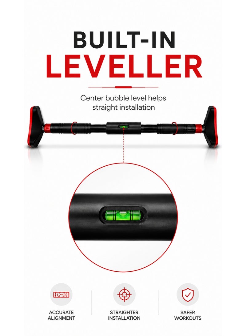 Trendify Adjustable Pull Up Bar for Doorway: Sportneer Strength Training Pull-up Bars without Screw - Adjustable Width Locking Mechanism Chin Up Bar, Thickened Steel Max Limit 440 lbs Upper Body Fitness Pullup Bars for Home 90-120 cm (Black-Red) - Image 3
