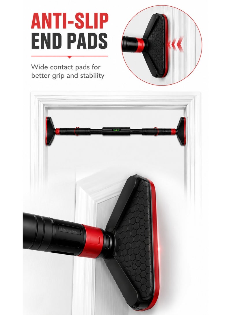 Trendify Adjustable Pull Up Bar for Doorway: Sportneer Strength Training Pull-up Bars without Screw - Adjustable Width Locking Mechanism Chin Up Bar, Thickened Steel Max Limit 440 lbs Upper Body Fitness Pullup Bars for Home 90-120 cm (Black-Red) - Image 4