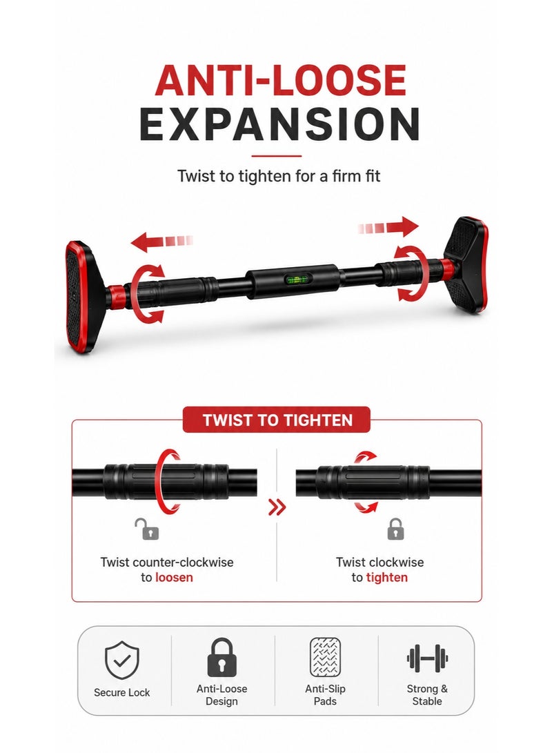 Trendify Adjustable Pull Up Bar for Doorway: Sportneer Strength Training Pull-up Bars without Screw - Adjustable Width Locking Mechanism Chin Up Bar, Thickened Steel Max Limit 440 lbs Upper Body Fitness Pullup Bars for Home 90-120 cm (Black-Red) - Image 5