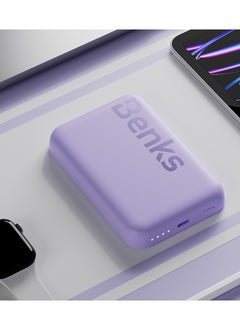 Benks BENKS Mαgsafe Power bank 6000 mAh, Magnetic Wireless Mini Power Bank Battery with USB C Cable, External MαgSafe Battery for iPhone 15/14/13/12 Series, Purple  - Image 2