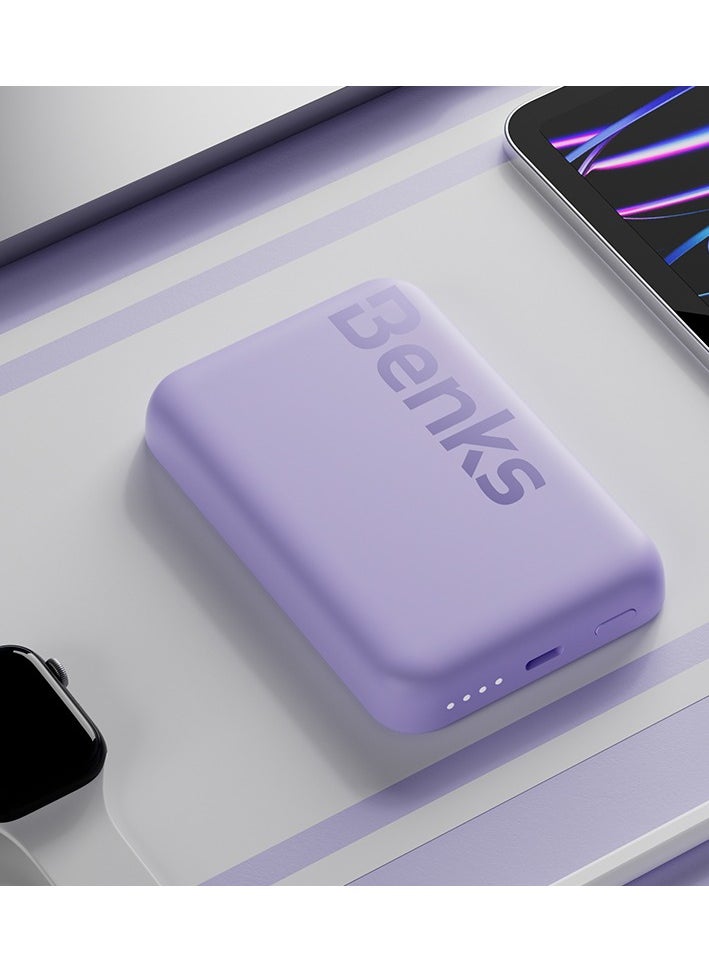Benks - BENKS Mαgsafe Power bank 6000 mAh, Magnetic Wireless Mini Power Bank Battery with USB C Cable, External MαgSafe Battery for iPhone 15/14/13/12 Series, Purple - Image 1