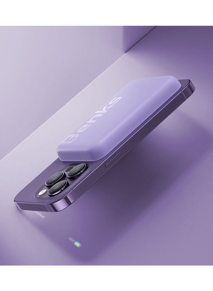 Benks - BENKS Mαgsafe Power bank 6000 mAh, Magnetic Wireless Mini Power Bank Battery with USB C Cable, External MαgSafe Battery for iPhone 15/14/13/12 Series, Purple - Image 1