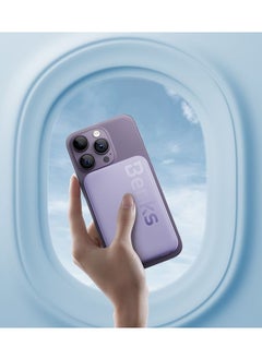 Benks BENKS Mαgsafe Power bank 6000 mAh, Magnetic Wireless Mini Power Bank Battery with USB C Cable, External MαgSafe Battery for iPhone 15/14/13/12 Series, Purple  - Image 3