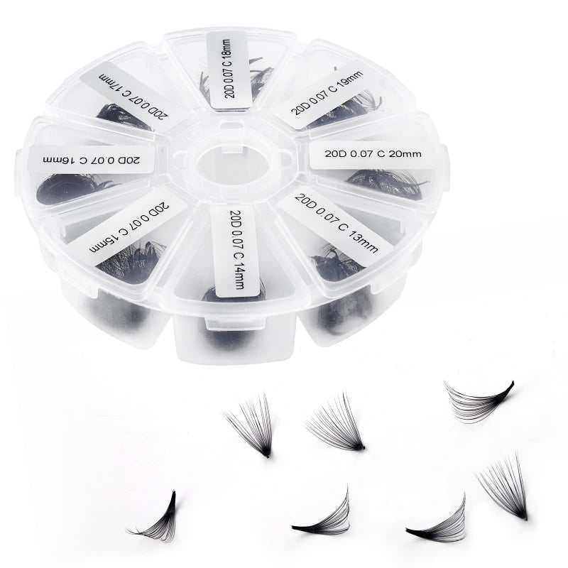 WENDY LASHES Premade Fans Short Stem 500 PCS 20D Eyelash Extensions 0.07mm C/D Curl 13-20mm Mixed WENDY LASHES Russian Volume Pre-made Lash Extension (500PCS-20D-0.07-D, 13-20mm mixed)