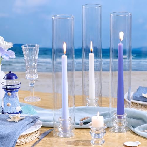 Volens Hurricane Glass Candle Holders Bulk- Set of 24 Candlestick Holders for Taper Candles with Windproof Cylinder Covers 14" Tall Clear Glass Chimney Cover for Wedding Table Centerpiece - Image 5