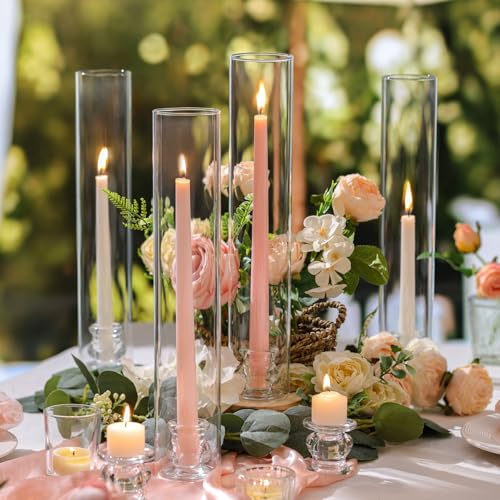 Volens Hurricane Glass Candle Holders Bulk- Set of 24 Candlestick Holders for Taper Candles with Windproof Cylinder Covers 14" Tall Clear Glass Chimney Cover for Wedding Table Centerpiece - Image 2