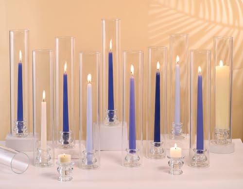Volens Hurricane Glass Candle Holders Bulk- Set of 24 Candlestick Holders for Taper Candles with Windproof Cylinder Covers 14" Tall Clear Glass Chimney Cover for Wedding Table Centerpiece - Image 1