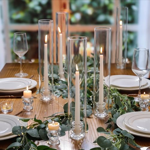 Volens Hurricane Glass Candle Holders Bulk- Set of 24 Candlestick Holders for Taper Candles with Windproof Cylinder Covers 14" Tall Clear Glass Chimney Cover for Wedding Table Centerpiece - Image 3