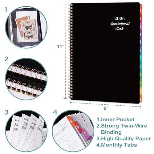 Indeme 2026 Appointment Book - 2026 Planner, January 2026 - December 2026, 9" x 11", 2026 Daily Hourly Planner, Half Hour (30 Mins) Interval, Colorful Monthly Tabs, Lay-Flat, Inner Pocket - Image 3