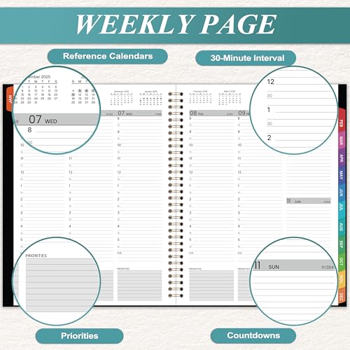 Indeme 2026 Appointment Book - 2026 Planner, January 2026 - December 2026, 9" x 11", 2026 Daily Hourly Planner, Half Hour (30 Mins) Interval, Colorful Monthly Tabs, Lay-Flat, Inner Pocket - Image 5