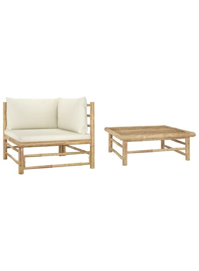 vidaxl vidaXL 2 Piece Garden Lounge Set with Cream White Cushions Bamboo  - Image 1
