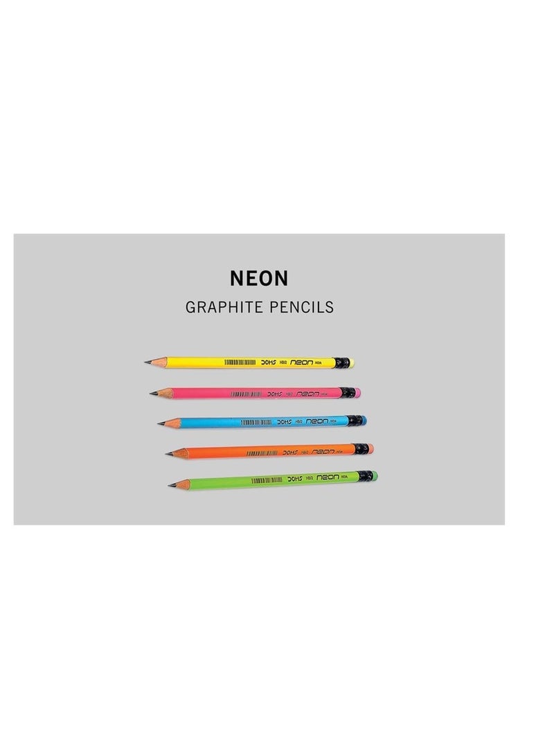 Doms HB/2 Pencils 30 Pieces Jar - With 3 Sharpener + Neon Eraser and Neon Scale - Image 2