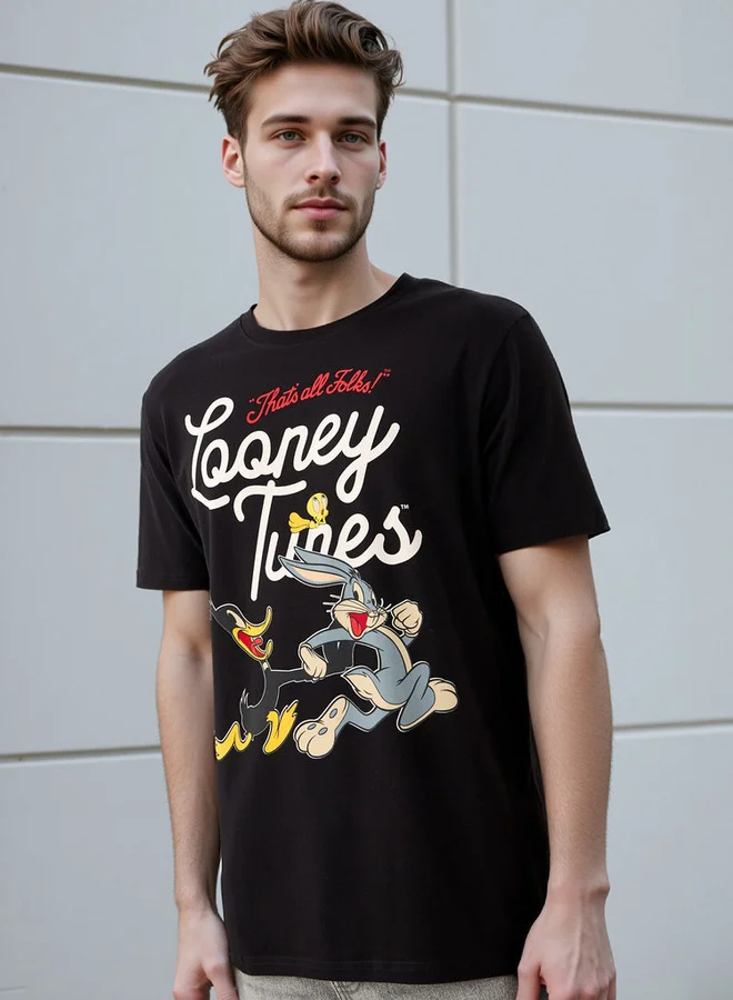 Regular Fit Looney Tunes Print Crew Neck T-shirt