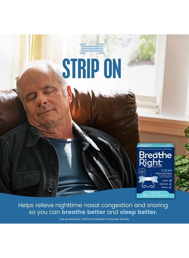 Breathe Right Original Nasal Strips | Clear | Sm/Med | For Sensitive Skin| Drug-Free Snoring Solution & Nasal Congestion Relief Caused by Colds & Allergies | 30 ct (Packaging May Vary) - Image 2