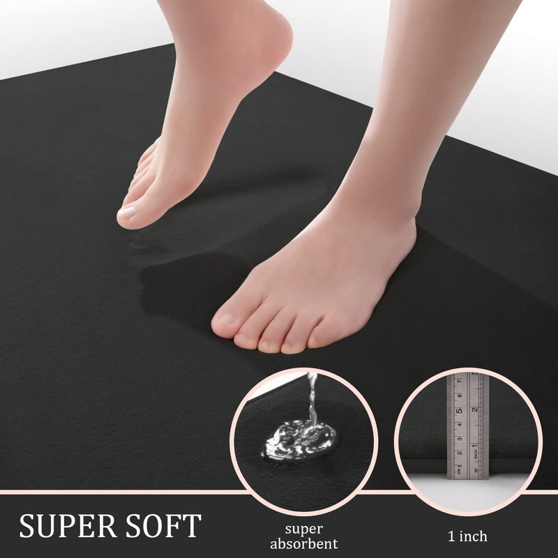 YIHOUSE Bathroom Rug Set 5 Piece, Memory Foam Bath Mat Set, Super Absorbent Bath Mats for Bathroom - Non-Slip Washable Dry Quickly Bath Rugs, Black - Image 2