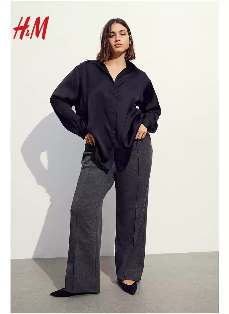 H and M - HM Casual Straight Satin Wide Leg Pants And Trousers - Image 1