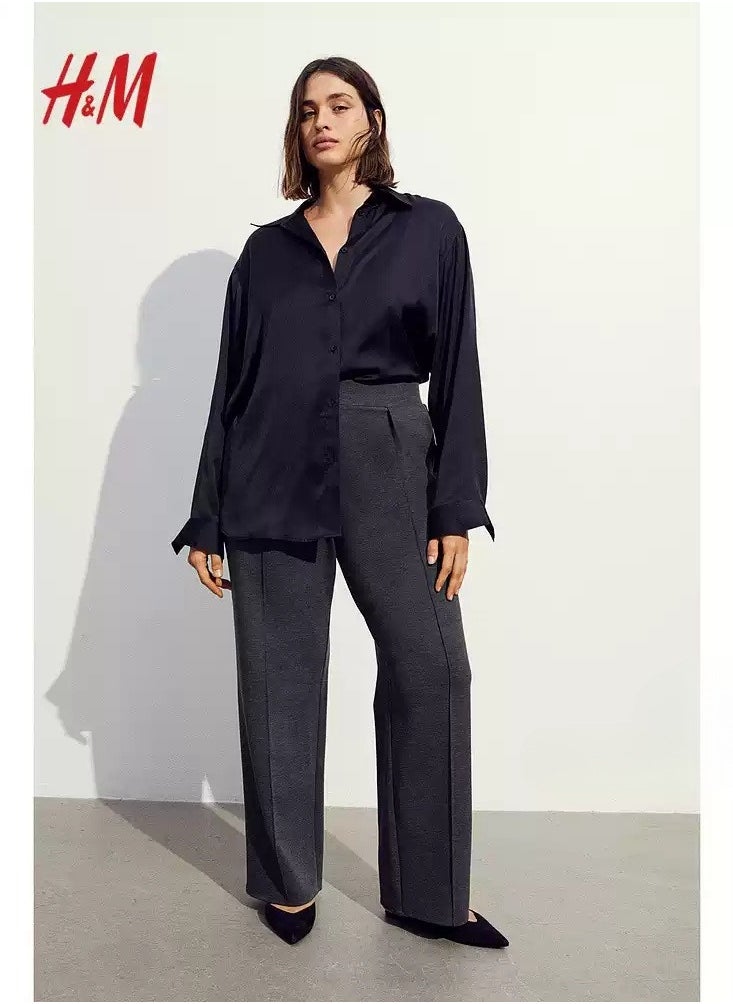 H and M - HM Casual Straight Satin Wide Leg Pants And Trousers - Image 1