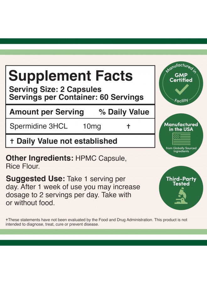 Double Wood Supplements - Spermidine Supplement (10mg of 99% Spermidine 3HCL - Third Party Tested) 120 Capsules - Over 100x More Potent Than Wheat Germ Extract for Cell Membrane, Telomere Health and Aging by Double Wood - Image 1