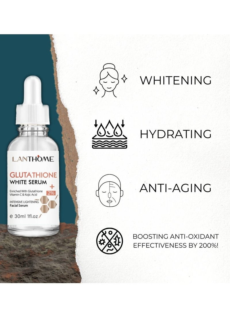 Lanthome Glutathione White Cream and Serum Natural Skin Nourishing Resurfacing Fade Vitamin C & Kojic Acid Cream and Serum Brighting Dark Spots Acne Scars Intensively Hydrating Soothing Provide Elastic Youthful Skin 50ml + 30ml  - Image 4