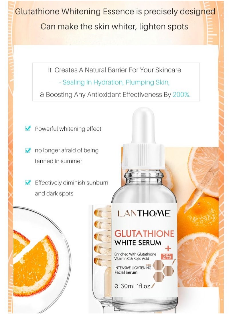 Lanthome Glutathione White Cream and Serum Natural Skin Nourishing Resurfacing Fade Vitamin C & Kojic Acid Cream and Serum Brighting Dark Spots Acne Scars Intensively Hydrating Soothing Provide Elastic Youthful Skin 50ml + 30ml  - Image 3