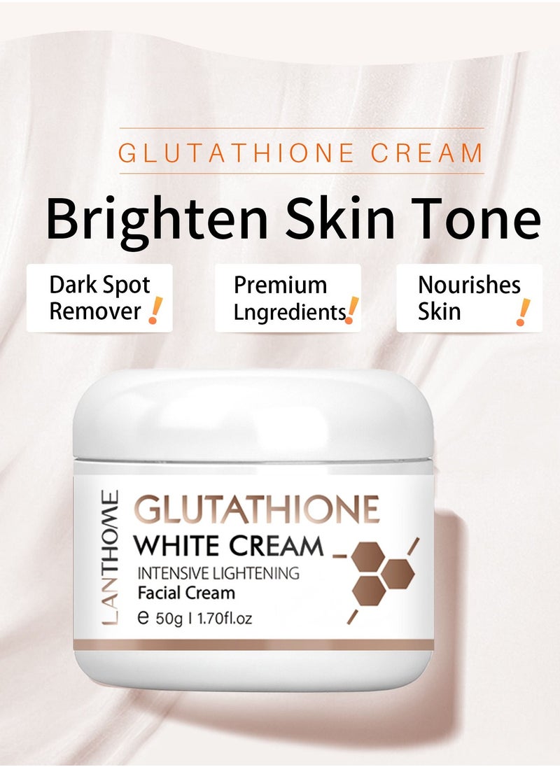 Lanthome Glutathione White Cream and Serum Natural Skin Nourishing Resurfacing Fade Vitamin C & Kojic Acid Cream and Serum Brighting Dark Spots Acne Scars Intensively Hydrating Soothing Provide Elastic Youthful Skin 50ml + 30ml  - Image 2
