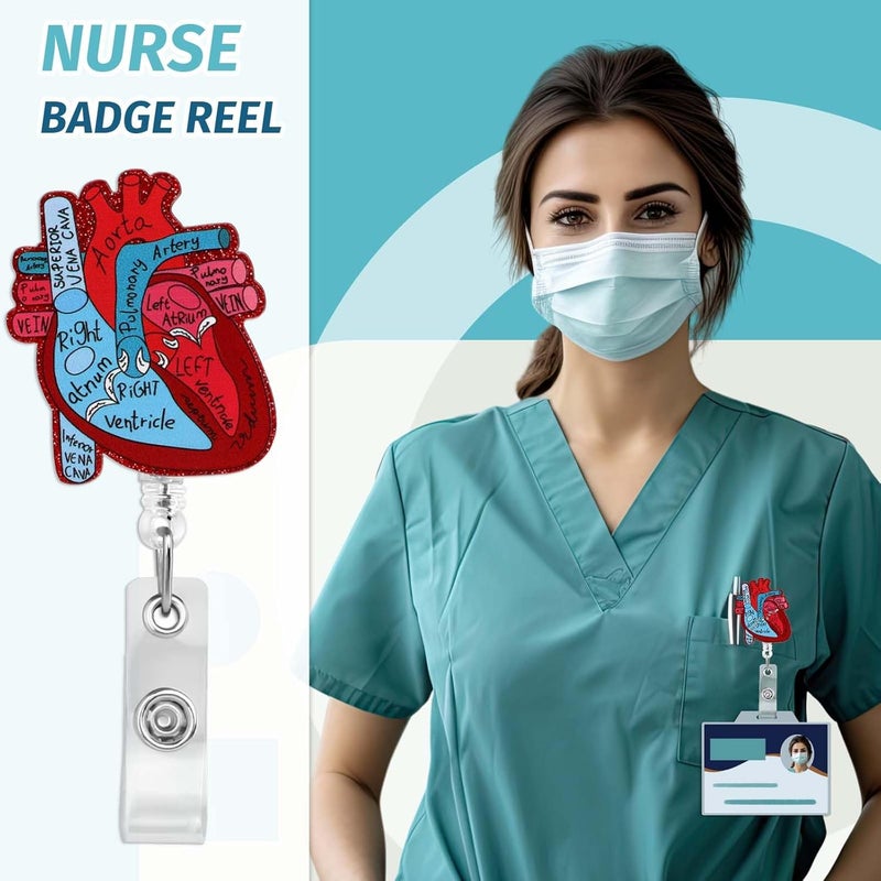 Dimeho Cardiac Badge Holder Heart Retractable Reel ID Card Clip Anatomy Funny Nurse Name Tag Holder Pediatrics Nursing Badge Alligator Clips for Doctor Student Teacher Medical Assistant Individual group scene compatible - Image 4