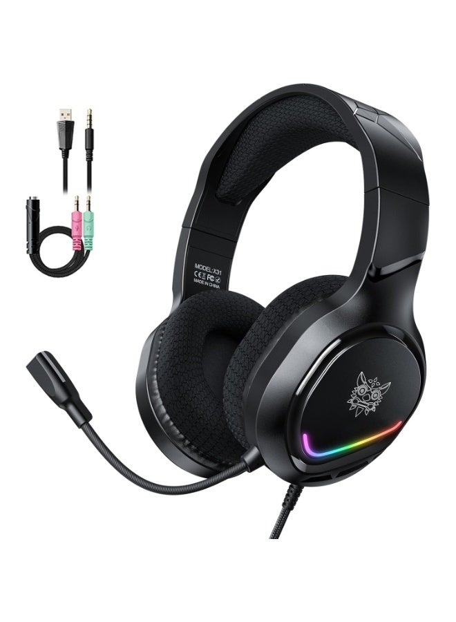 onikuma Onikuma X31 RGB Wired Gaming Headset with Noise Cancelling Microphone Nintendo Switch, Xbox One, PS4, PS5, Bass Surround and Noise Cancelling with Flexible Mic, RGB Headphones for Laptop PC iPad Smartphones - Image 1