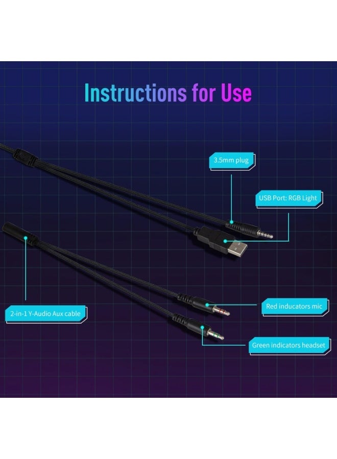 onikuma Onikuma X31 RGB Wired Gaming Headset with Noise Cancelling Microphone Nintendo Switch, Xbox One, PS4, PS5, Bass Surround and Noise Cancelling with Flexible Mic, RGB Headphones for Laptop PC iPad Smartphones - Image 2