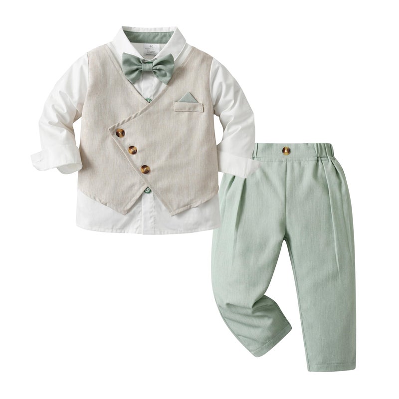 Volunboy Baby Boys Gentleman Wedding Guest Suit Green Formal Outfit Toddler Ring Bearer Birthday Dress Shirt Bowtie Pants Set Lightgreen 1824 Months - Image 2