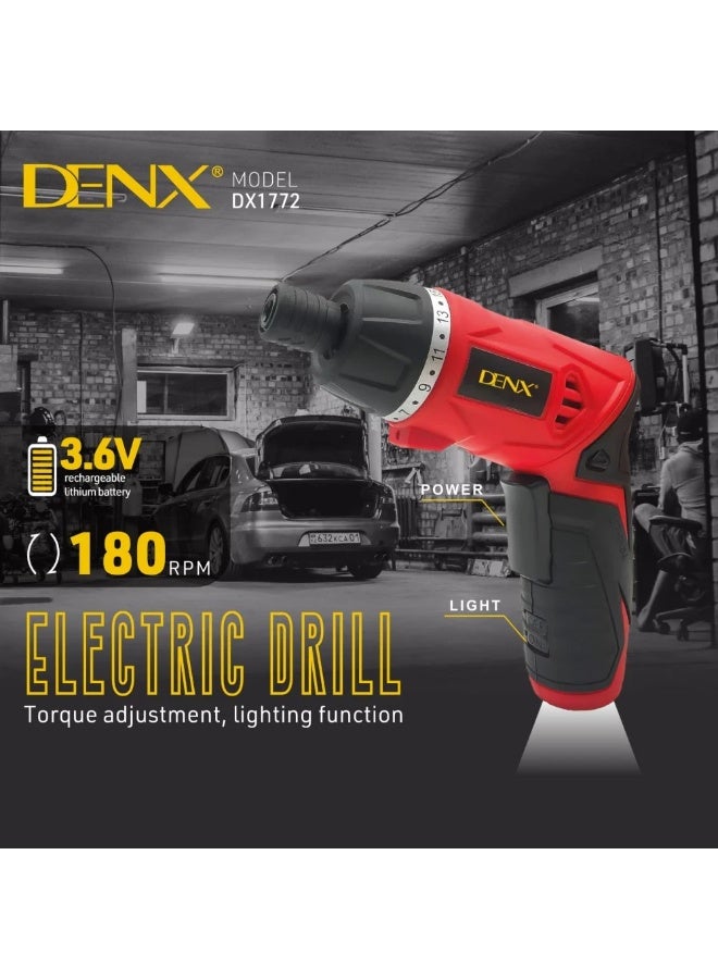 Denx Dinex DX1772, a smart electronic wireless drill for disassembly and assembly, equipped with a built-in flashlight, in all sizes and shapes, at a speed of 180 RPM. - Image 2