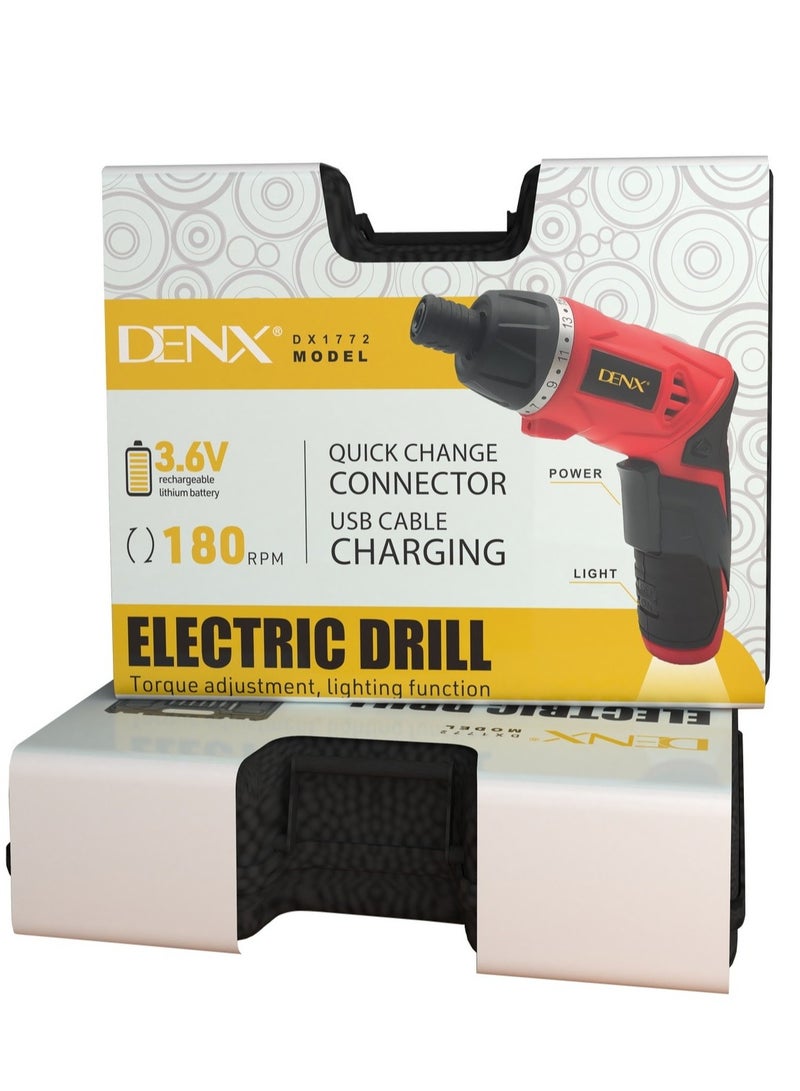 دينكس DX1772، مثقاب إلكتروني لاسلكي ذكي للفك والتركيب، مزود بمصباح يدوي مدمج، بجميع الأحجام والأشكال، بسرعة 180 دورة في الدقيقة. - Image 2