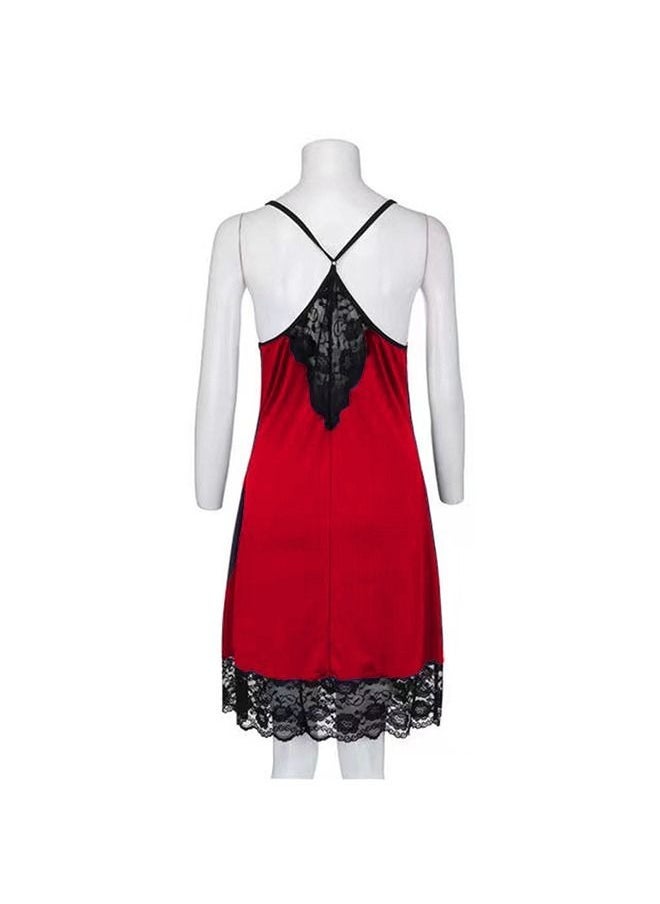 Joychic Spring and Summer Lace Nightwear Slip Mesh Floral Lace Babydoll Plus Size for Women Red 2XL  - Image 2