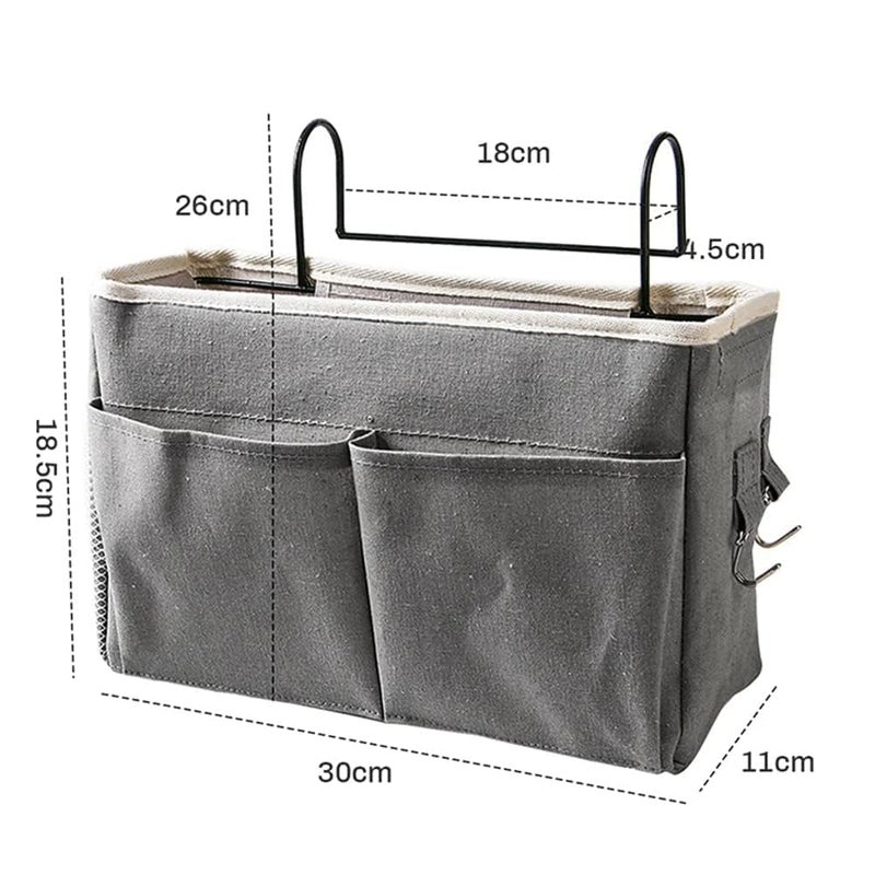 PINZOR PINZOR Bedside Organizer Caddy Hanging Storage Pocket for Books Phone Tablet Remote Bedside Caddy for Dorm Rooms Small Spaces Bunk Beds Nightstand Alternative Grey  - Image 3
