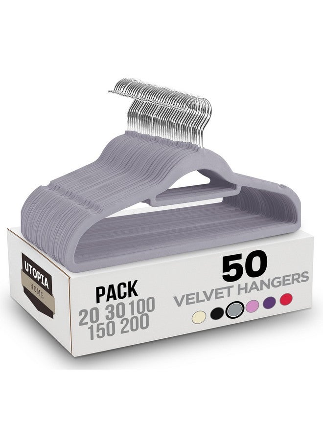 Utopia Home Premium Velvet Hangers - 50 Pack Non-Slip - Grey - Heavy Duty Coat & Clothes Hangers with Tie Bar - Image 1