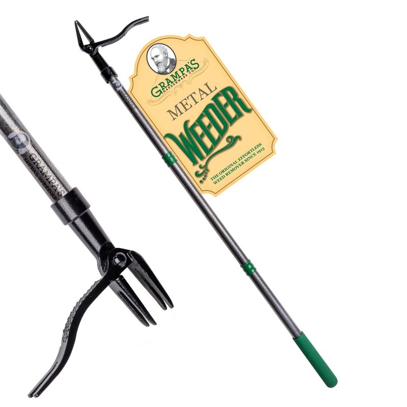 Grampa's Weeder Grampa's Metal Weeder - Stand Up Weed Puller Tool with Steel Long Handle - Made with All Steel Handle & 4-Claw Steel Head - Easily Remove Weeds Without Bending, Pulling, or Kneeling (Green) - Image 1