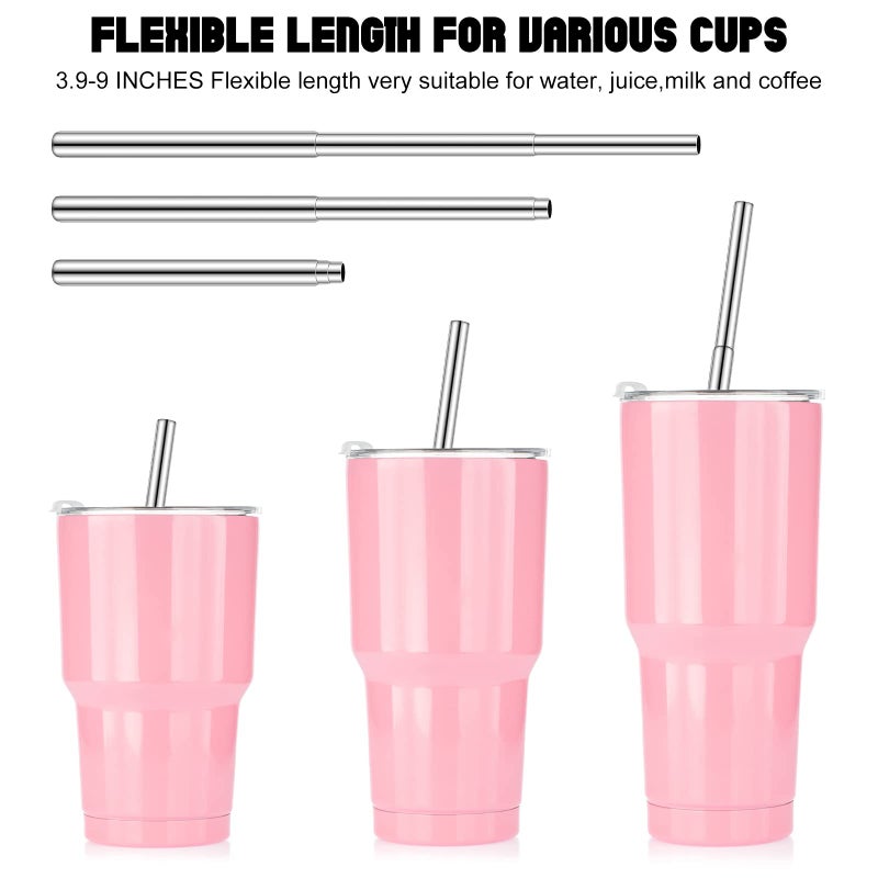 Zubebe 8 Pack Reusable Metal Collapsible Travel Straws Portable Stainless Steel Drinking Foldable Cruise Straw with Silicone Tip, Cleaning Brushes, Keychain for Travel Work Cruise Ship(Stylish Style) - Image 5